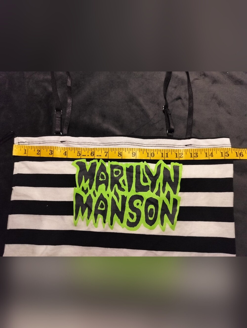 NWT Rare Dolls Kill Marilyn Manson Black & White Striped Tank Neon Green Medium - Picture 7 of 8